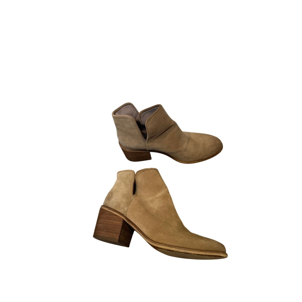 BP/Nordstrom Tan Suede Ankle Booties Split Shaft Perforated Block Heel 8M 58665